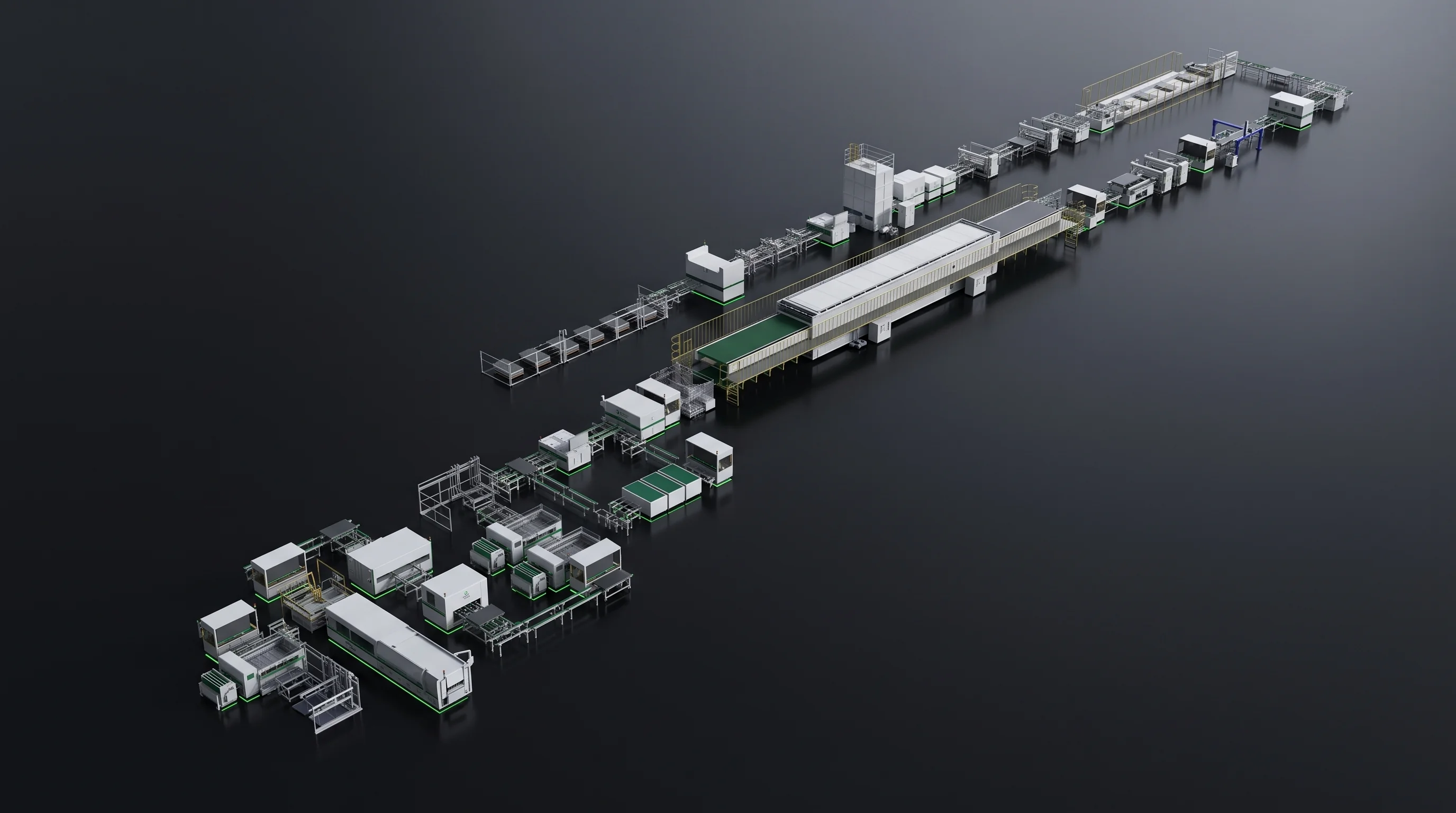 L-shaped module line laid out with both cell formats allowed for
