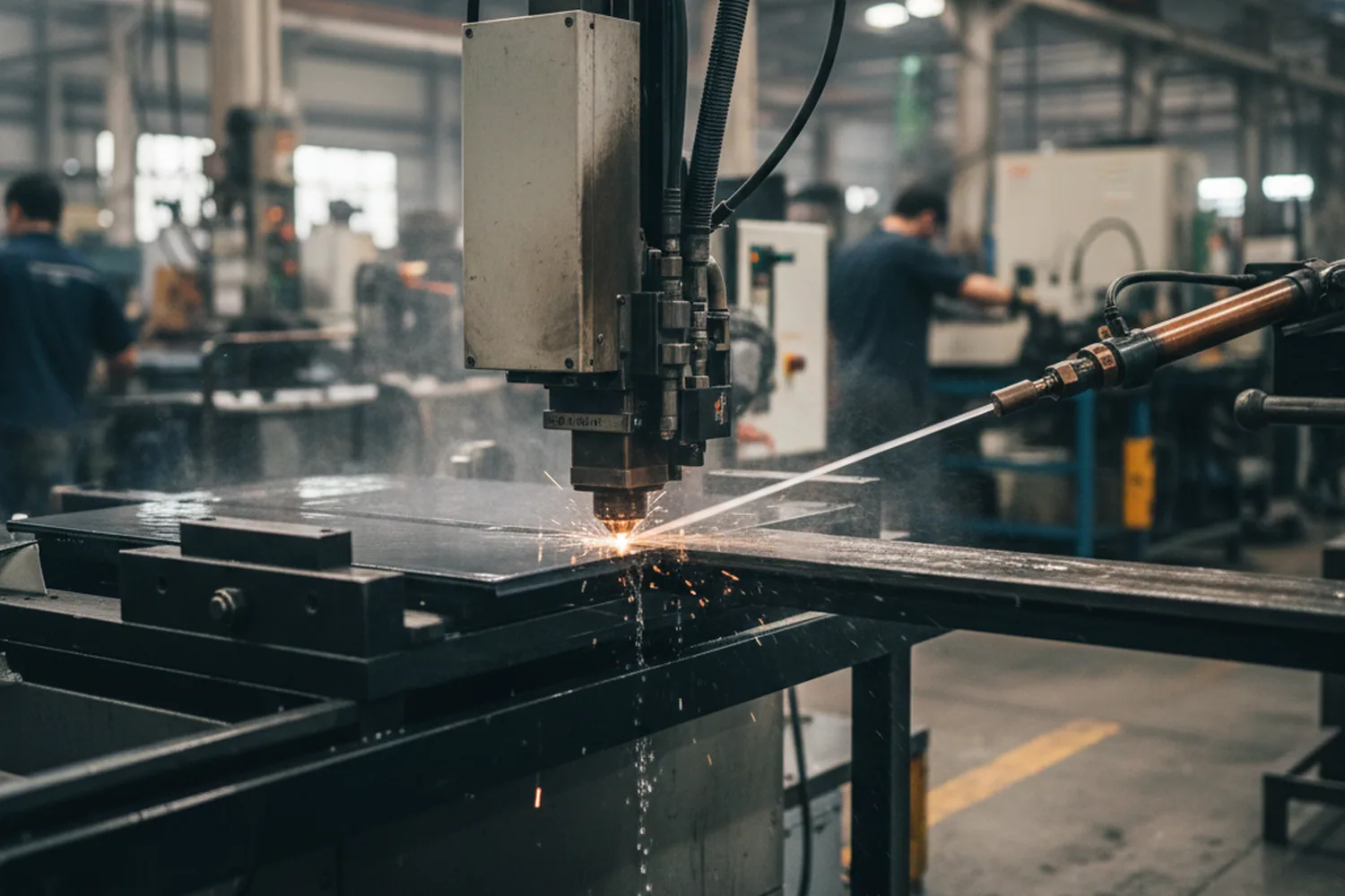 SML-C72 cutting stage: laser grooving and thermal cleaving with water spray at the cut
