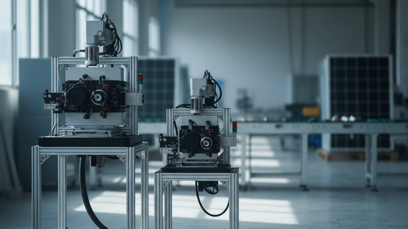 Two laser scribers of the SolarModule Line range at the front of a module assembly floor